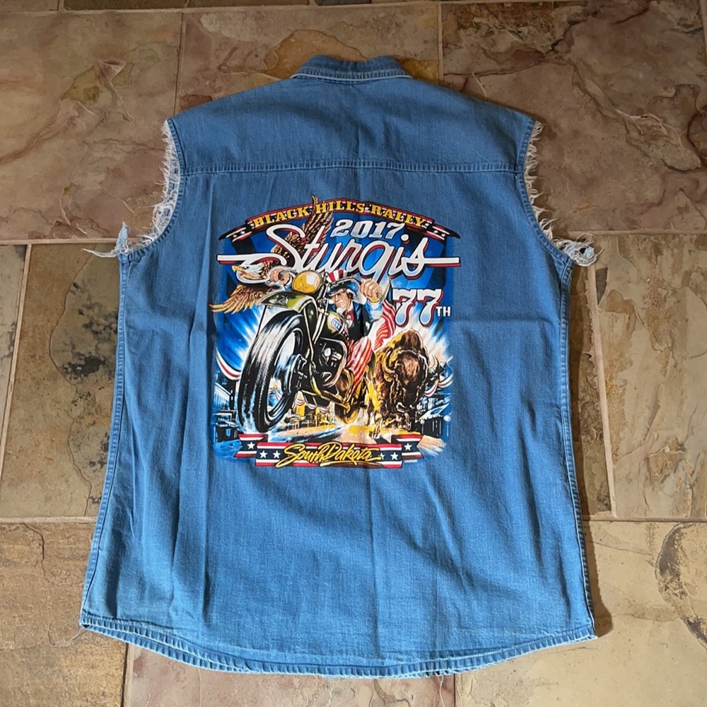 Sturgis Mens Blue Soft Tail Sleeveless Denim Shirt/Vest Size XL